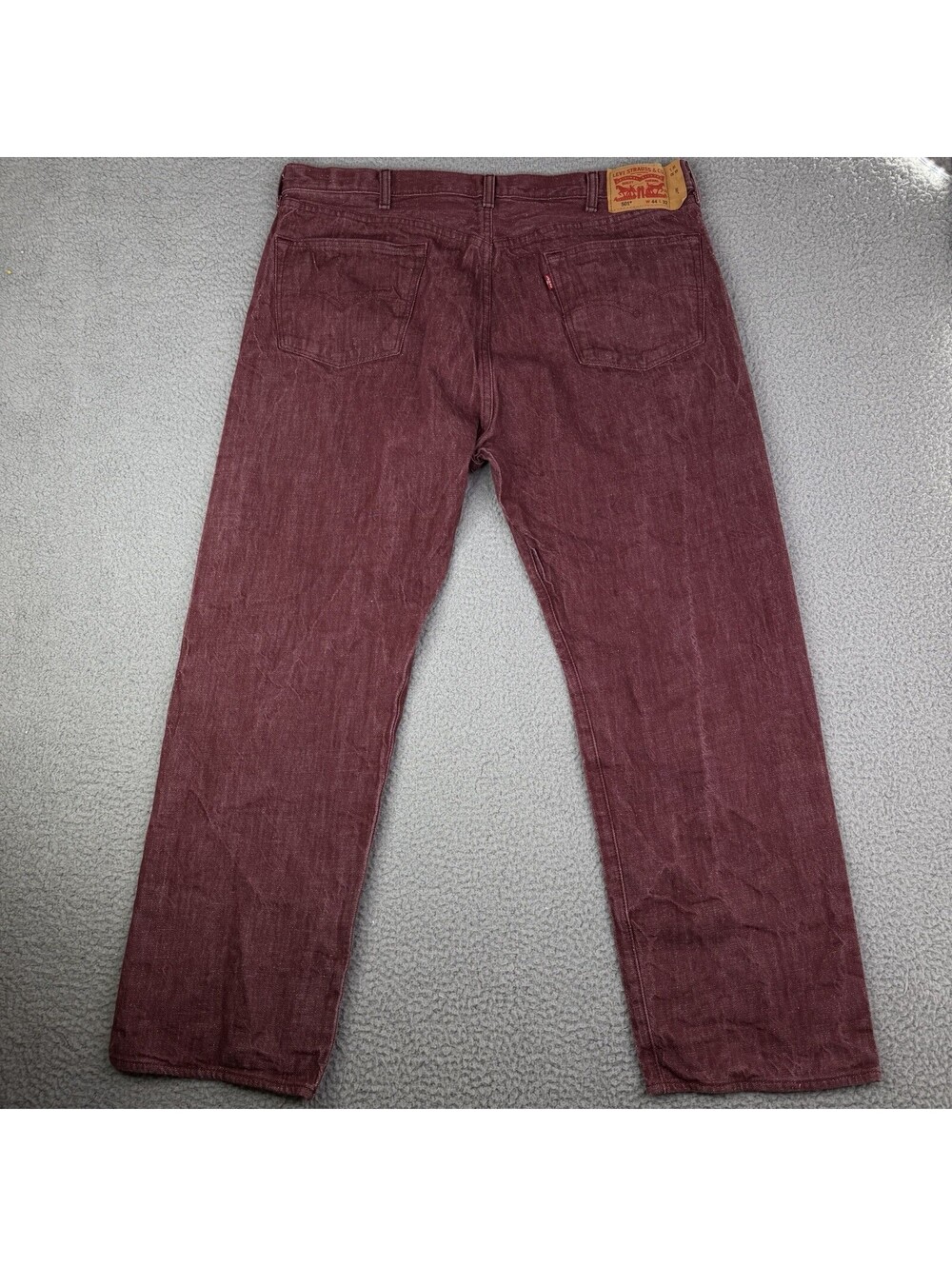 Levis Jeans Men 44x32 Fits 42x31 Burgundy 501 Original Fit White Oak Cone Denim